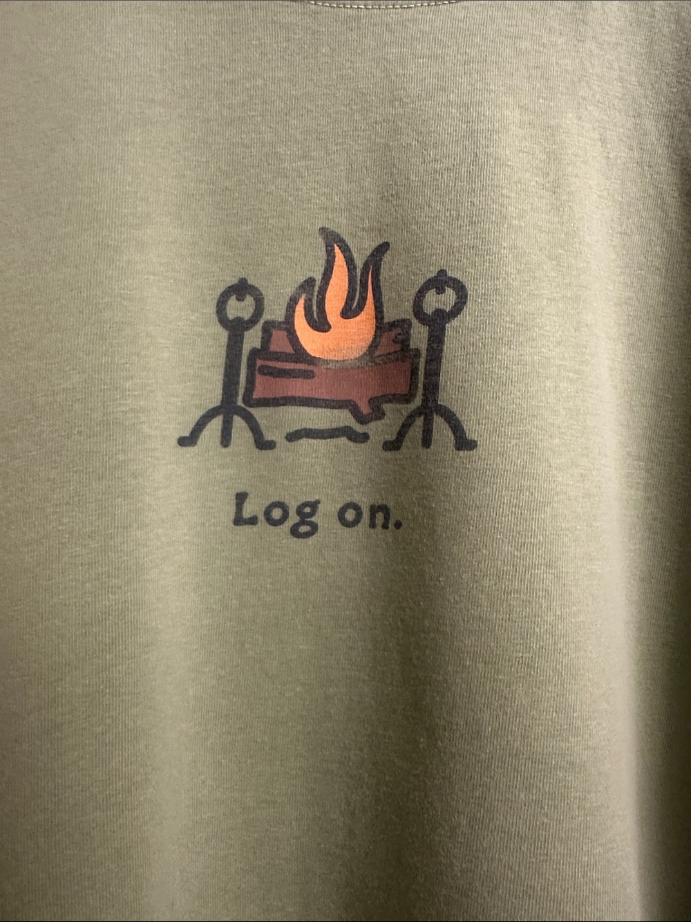 Life is Good Women's Olive Long Sleeve Graphic Tee - Log on.